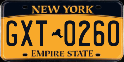 NY license plate GXT0260