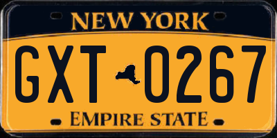 NY license plate GXT0267