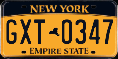 NY license plate GXT0347