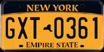 NY license plate GXT0361