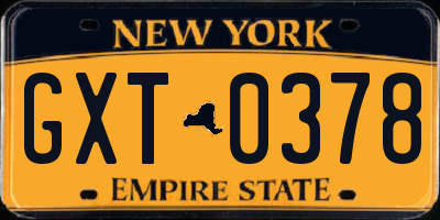 NY license plate GXT0378