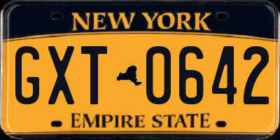 NY license plate GXT0642