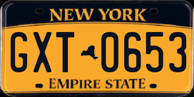 NY license plate GXT0653
