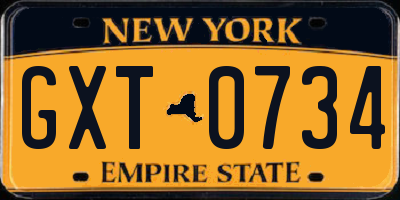 NY license plate GXT0734