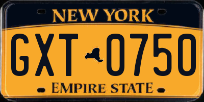 NY license plate GXT0750