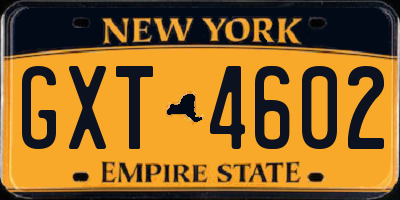 NY license plate GXT4602
