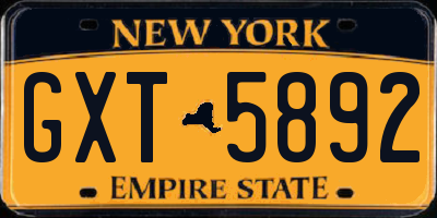 NY license plate GXT5892