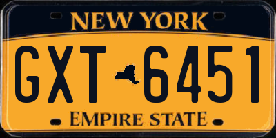 NY license plate GXT6451