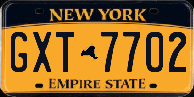 NY license plate GXT7702
