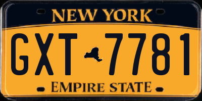 NY license plate GXT7781