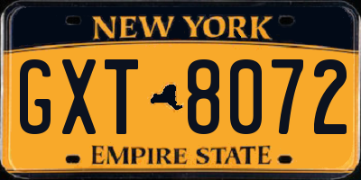 NY license plate GXT8072