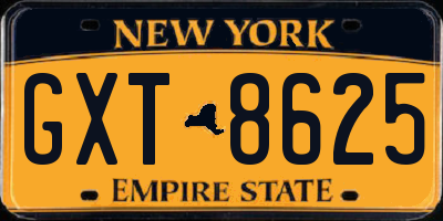 NY license plate GXT8625
