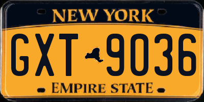 NY license plate GXT9036