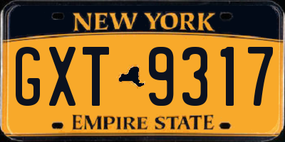 NY license plate GXT9317