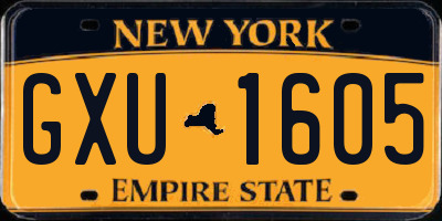 NY license plate GXU1605