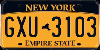 NY license plate GXU3103