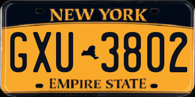 NY license plate GXU3802