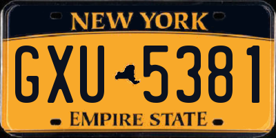NY license plate GXU5381