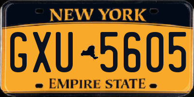 NY license plate GXU5605