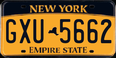 NY license plate GXU5662