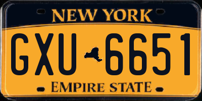 NY license plate GXU6651
