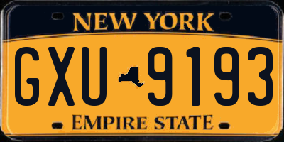 NY license plate GXU9193