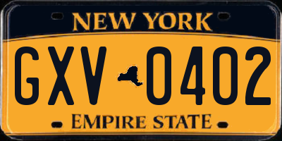 NY license plate GXV0402
