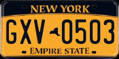 NY license plate GXV0503