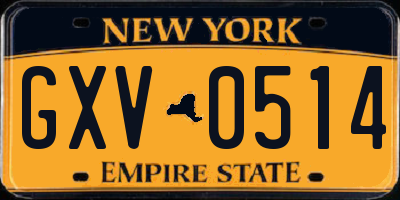 NY license plate GXV0514