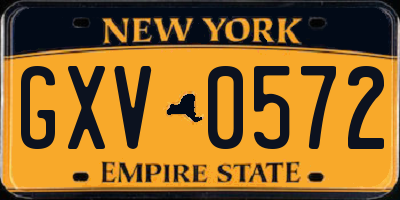 NY license plate GXV0572