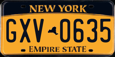 NY license plate GXV0635