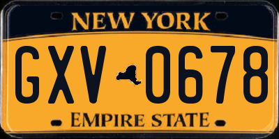 NY license plate GXV0678