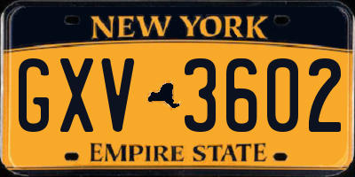 NY license plate GXV3602