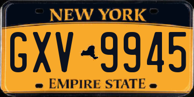 NY license plate GXV9945
