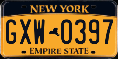 NY license plate GXW0397