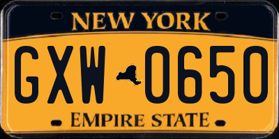 NY license plate GXW0650