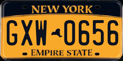 NY license plate GXW0656