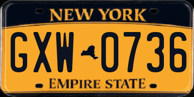 NY license plate GXW0736