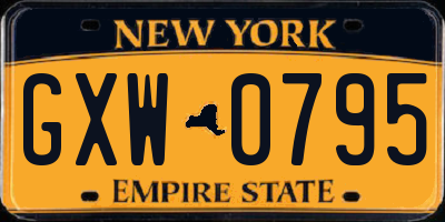 NY license plate GXW0795
