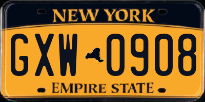 NY license plate GXW0908