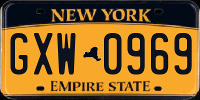 NY license plate GXW0969