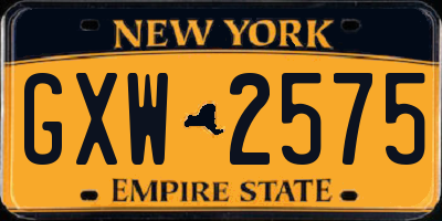 NY license plate GXW2575