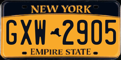 NY license plate GXW2905