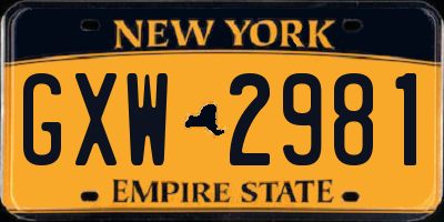 NY license plate GXW2981
