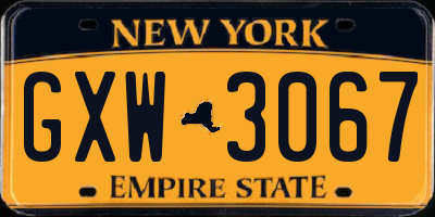 NY license plate GXW3067