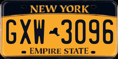 NY license plate GXW3096