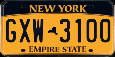 NY license plate GXW3100
