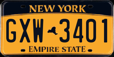 NY license plate GXW3401
