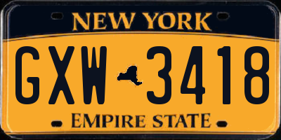NY license plate GXW3418