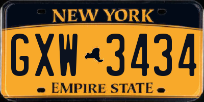 NY license plate GXW3434